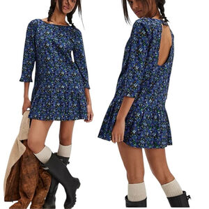 Free People The Avenue Mini Coquette Dress Floral Ruffle Cutout Scoop Neck S